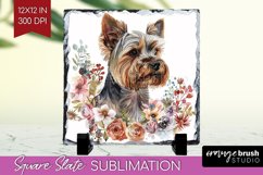 Floral Dog Slate PNG - Flowers Square Slate Sublimation Product Image 1