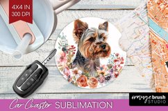 Floral Dog Car Coaster - Flowers Coaster PNG Sublimation Product Image 1