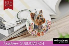 Floral Dog Keychain PNG - Flowers Keychain Sublimation Product Image 1