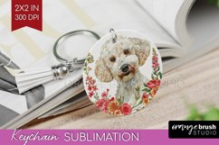 Floral Dog Keychain PNG - Flowers Keychain Sublimation Product Image 1