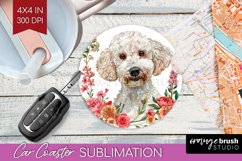 Floral Dog Car Coaster - Flowers Coaster PNG Sublimation Product Image 1