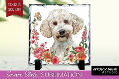 Floral Dog Slate PNG - Flowers Square Slate Sublimation Product Image 1