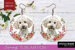 Floral Dog Round Earrings - Flowers PNG Sublimation Product Image 1
