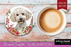 Floral Dog Round Coaster - Flowers Coaster PNG Sublimation Product Image 1
