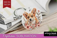 Floral Dog Keychain PNG - Flowers Keychain Sublimation Product Image 1