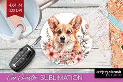 Floral Dog Car Coaster - Flowers Coaster PNG Sublimation Product Image 1