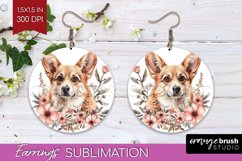 Floral Dog Round Earrings - Flowers PNG Sublimation Product Image 1