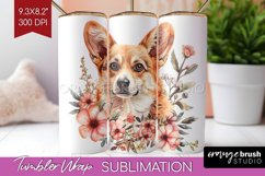 Floral Dog Tumbler Wrap - Flowers Tumbler PNG Sublimation Product Image 1