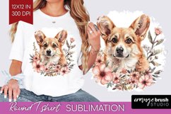 Floral Dog Round Tshirt Background - Flowers PNG Sublimation Product Image 1