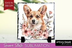 Floral Dog Slate PNG - Flowers Square Slate Sublimation Product Image 1