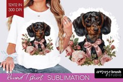 Floral Dog Round Tshirt Background - Flowers PNG Sublimation Product Image 1