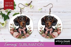 Floral Dog Round Earrings - Flowers PNG Sublimation Product Image 1