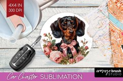 Floral Dog Car Coaster - Flowers Coaster PNG Sublimation Product Image 1