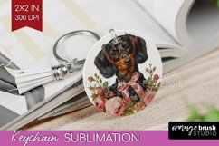 Floral Dog Keychain PNG - Flowers Keychain Sublimation Product Image 1