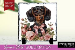 Floral Dog Slate PNG - Flowers Square Slate Sublimation Product Image 1
