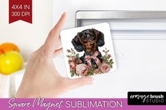 Floral Dog Magnet Sublimation - Flowers Square Magnet PNG Product Image 1