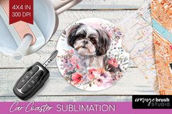 Floral Dog Car Coaster - Flowers Coaster PNG Sublimation Product Image 1