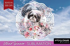 Floral Dog Wind Spinner Sublimation PNG - Flowers Round Product Image 1