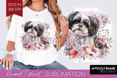 Floral Dog Round Tshirt Background - Flowers PNG Sublimation Product Image 1