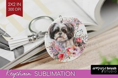 Floral Dog Keychain PNG - Flowers Keychain Sublimation Product Image 1