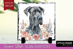 Floral Dog Slate PNG - Flowers Square Slate Sublimation Product Image 1