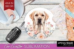Floral Dog Car Coaster - Flowers Coaster PNG Sublimation Product Image 1