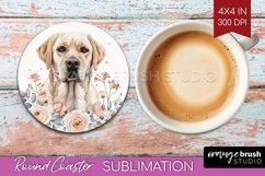 Floral Dog Round Coaster - Flowers Coaster PNG Sublimation Product Image 1