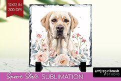 Floral Dog Slate PNG - Flowers Square Slate Sublimation Product Image 1