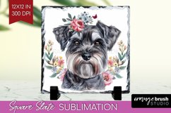 Floral Dog Slate PNG - Flowers Square Slate Sublimation Product Image 1
