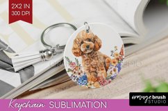Floral Dog Keychain PNG - Flowers Keychain Sublimation Product Image 1
