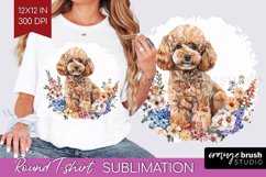 Floral Dog Round Tshirt Background - Flowers PNG Sublimation Product Image 1