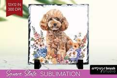 Floral Dog Slate PNG - Flowers Square Slate Sublimation Product Image 1