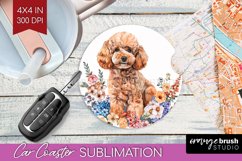 Floral Dog Car Coaster - Flowers Coaster PNG Sublimation Product Image 1