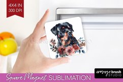 Floral Dog Magnet Sublimation - Flowers Square Magnet PNG Product Image 1
