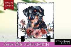 Floral Dog Slate PNG - Flowers Square Slate Sublimation Product Image 1