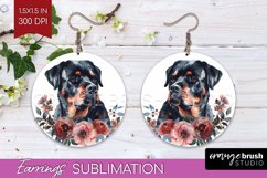 Floral Dog Round Earrings - Flowers PNG Sublimation Product Image 1
