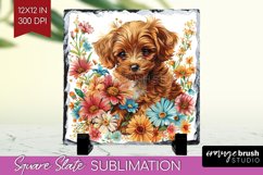 Floral Dog Slate PNG - Flowers Square Slate Sublimation Product Image 1
