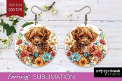 Floral Dog Round Earrings - Flowers PNG Sublimation Product Image 1