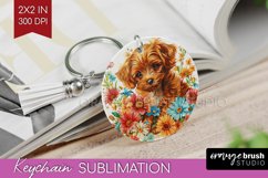 Floral Dog Keychain PNG - Flowers Keychain Sublimation Product Image 1