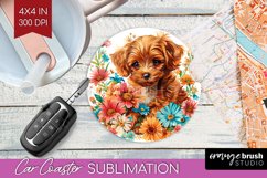 Floral Dog Car Coaster - Flowers Coaster PNG Sublimation Product Image 1