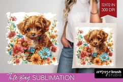 Floral Dog Tote Bag - Flowers Tote Bag PNG Sublimation Product Image 1