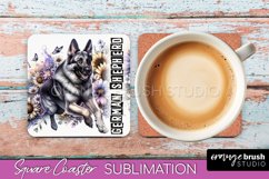 Dog Square Coaster - Dog Mom Floral Coaster Sublimation Product Image 1
