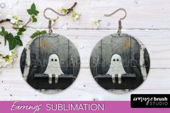 Halloween Earrings - Cute Ghost Round Earring Sublimation Product Image 1