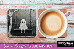 Ghost Coaster - Halloween Square Coaster Sublimation Design Product Image 1