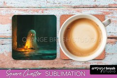 Ghost Coaster - Halloween Square Coaster Sublimation Design Product Image 1