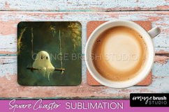 Ghost Coaster - Halloween Square Coaster Sublimation Design Product Image 1