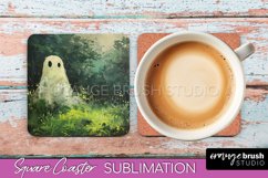 Ghost Coaster - Halloween Square Coaster Sublimation Design Product Image 1