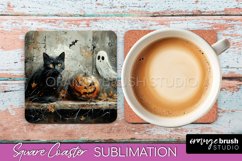 Ghost Coaster - Halloween Square Coaster Sublimation Design Product Image 1