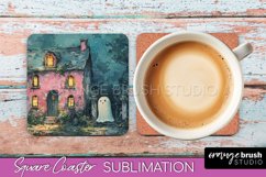 Ghost Coaster - Halloween Square Coaster Sublimation Design Product Image 1