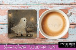 Ghost Coaster - Halloween Square Coaster Sublimation Design Product Image 1